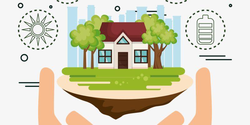 house with save the world icons vector illustration design